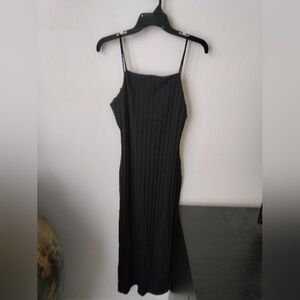 Reformation Women's Ribbed Square Neck Midi Dress Size M Black Minimalist